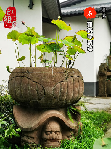 明清古典装饰老石槽浮雕鱼缸庭院养鱼池风水古石缸镇宅石雕聚宝盆 - 图2