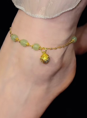 新中式国潮五福临门铃铛脚链时尚百搭清新绿色珠珠显白脚环脚骨链