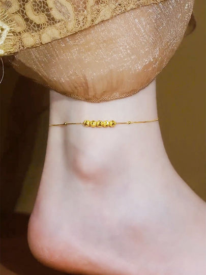 五福临门金色豆豆脚链钛钢不掉色小众设计感气质轻奢转运珠脚环女