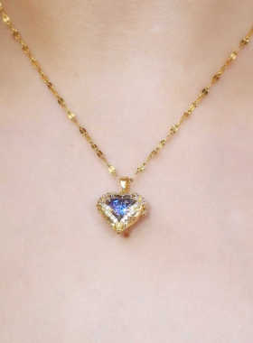 轻奢气质蓝紫色爱心水晶项链