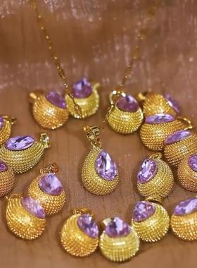 榴莲紫色水晶锁骨链时尚百搭高级感大气吊坠春夏新款简约个性配饰