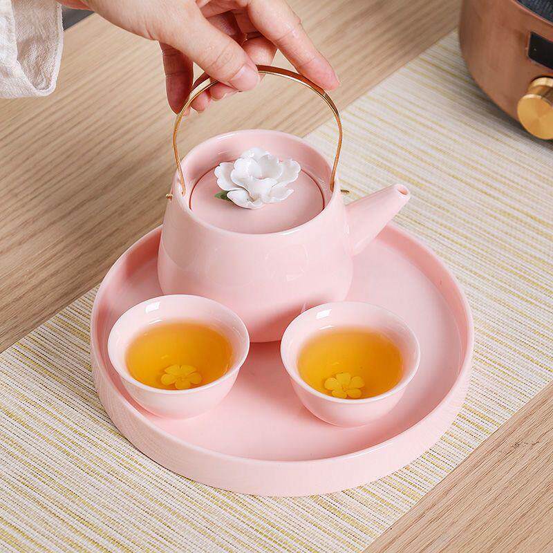 Girls' simple hand-kneaded flower handle teapot