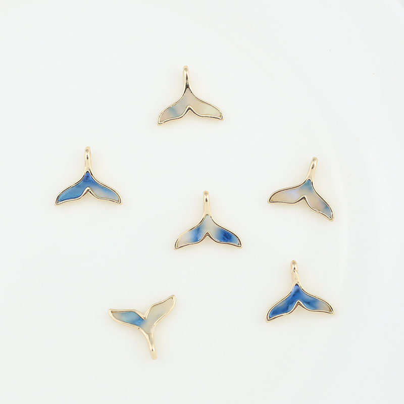 18k真金珍珠贝壳滴胶白贝母鱼尾diy手链耳饰项链锁骨链吊坠配件 - 图0