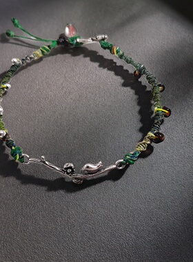 绿野仙踪古银琉璃玫瑰银扣手链