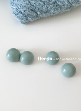 简约冷淡风浅蓝色圆形耳夹耳环