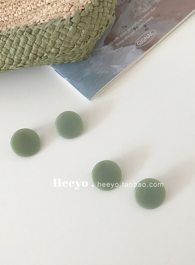 极简韩风抹茶绿色圆形耳夹耳环