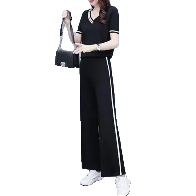 夏季运动套装女时尚气质显瘦短袖阔腿裤2025新款韩版休闲服两件套,淘宝优惠券,粉丝福利购,淘宝优惠卷