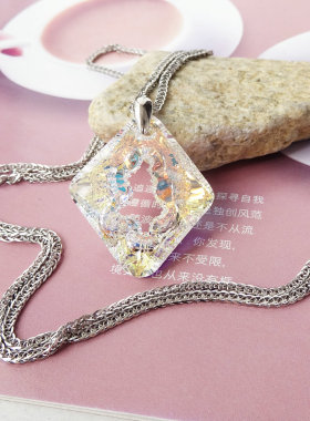 水晶长款菱形生日礼物毛衣链