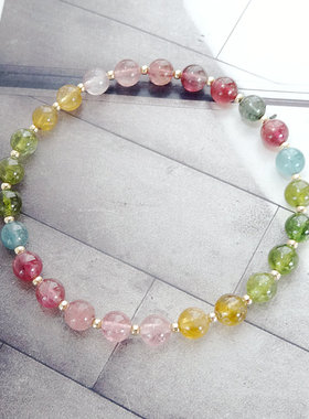 小众碧玺糖果色14k金旺夫手链