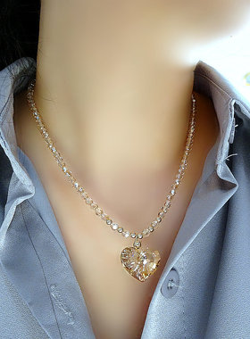 爱你 奥地利水晶爱心项链吊坠锁骨链颈链520情人节送女友生日礼物