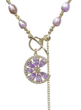 紫霞仙子天然珍珠项链水晶吊坠