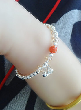 小心愿 S925纯银圆珠手链ins小众设计南红好运手串可爱莲蓬小吊坠