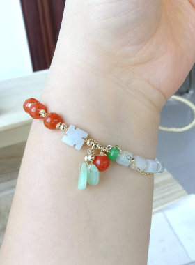 天然翡翠古风串珠南红手链