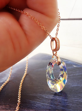 水晶纯银颈链情人节吊坠