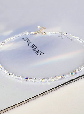 水晶颈链包金不褪色情人节礼物