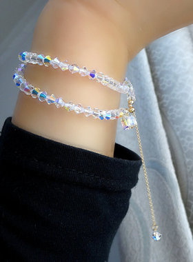 烟雨蒙蒙奥地利水晶手链两圈手串ins风可调节简约百搭女生首饰品