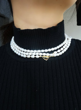 纯天然强光白亮淡水珍珠毛衣链百搭多圈冷淡风长项链小米珠锁骨链