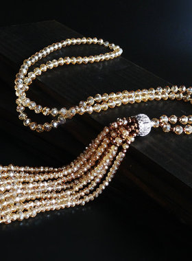 流苏长款百搭秋冬水晶挂件项链