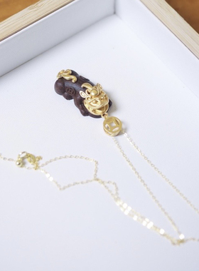 天然富森红土貔貅镀银项链J男女吊坠招财纳福链子