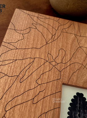 客厅茶室侘寂风樱桃木雕刻装饰画