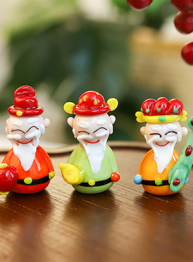 新款红色五福财神造型玻璃摆件创意家居室内摆饰办公室桌面小摆件