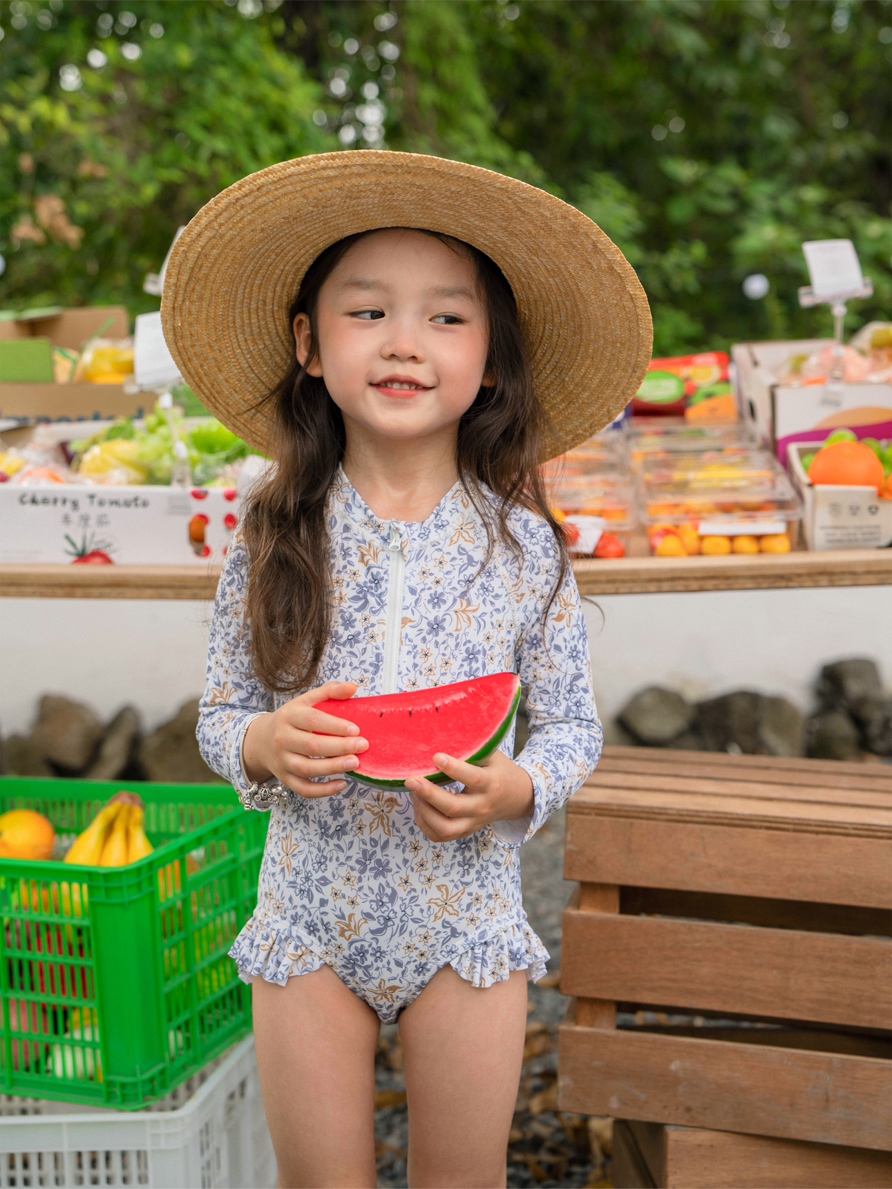 SonnyKids 女童夏季宝宝可爱防晒碎花泳衣UPF50+高弹连体长袖泳衣 - 图2