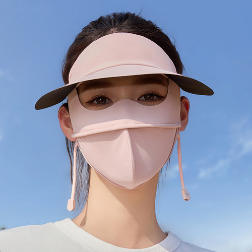 全脸防护面罩女夏季脸基尼黑胶帽檐遮阳透气防紫外线冰丝防晒口罩 - 图1