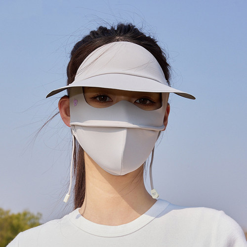 全脸防护面罩女夏季脸基尼黑胶帽檐遮阳透气防紫外线冰丝防晒口罩 - 图0