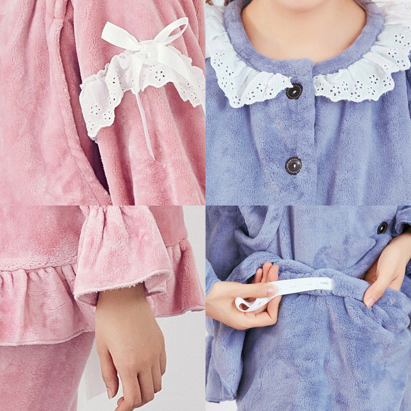 月子服秋冬季加大码哺乳法兰绒睡衣 韵娜世家家居服套装