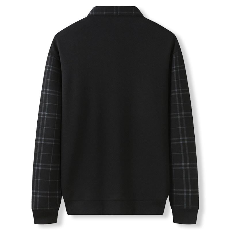 大码男加绒长袖翻领格子宽松polo衫 宝盾狼苏州T恤