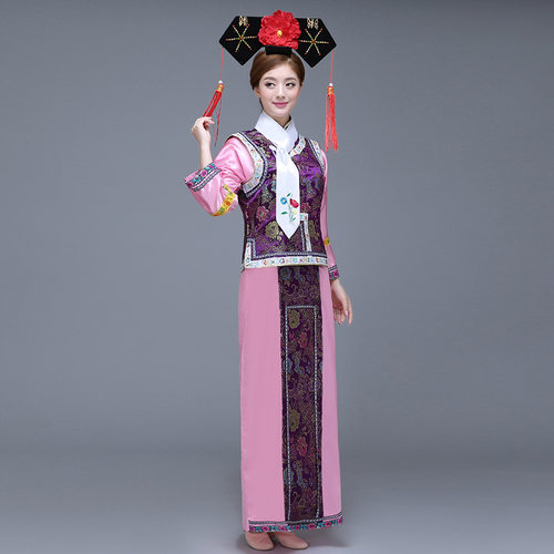女士古装影楼摄影绣花格格服清朝宫女服装满族旗服宫廷舞蹈舞台装 - 图0