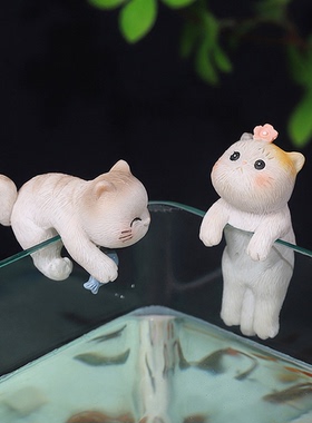 如果卡通猫咪鱼缸造景创意摆件水族箱装饰品花盆爬缸微缩景观配件
