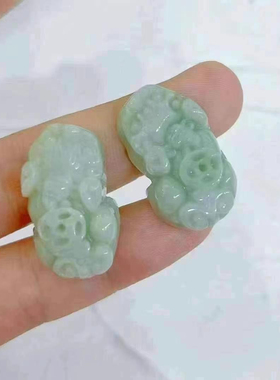 厂价直销 翡翠A货貔貅戒面缅甸冰糯种翡翠小貔貅挂件diy穿手链