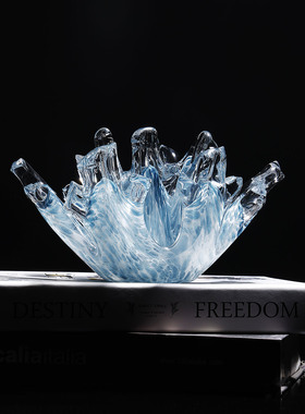 创意冰蓝琉璃珊瑚艺术摆件现代轻奢客厅样板间玄关装饰品新居礼物