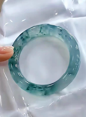 天然缅甸高冰种翡翠飘花手镯圆条玉镯玻璃种a货晴水翡翠玉手镯女