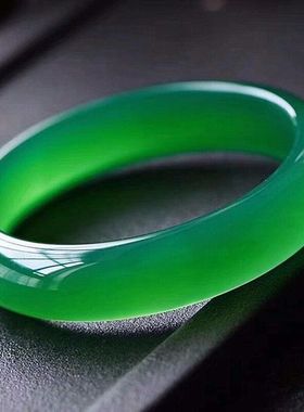 招财高冰5A级正阳绿玛瑙玉髓手镯中宽高货玉石手镯送妈妈生日珠宝