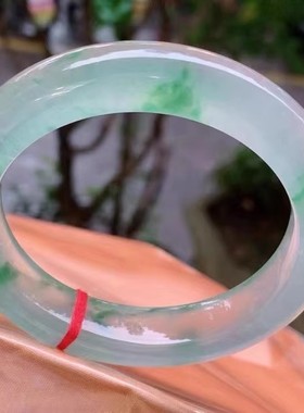 冰种飘花翡翠手镯缅甸天然绿飘花玉手镯老坑天山翠正圈玉镯子通透