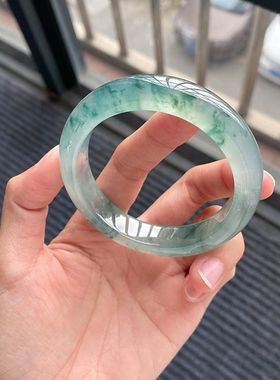 冰种a货翡翠手镯飘花正圈玉镯子天然缅甸玻璃种果冻底圆条贵妃镯