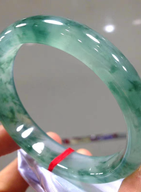 天然A冰种飘花翡翠手镯天然a货缅甸玉石玻璃种圆条灰蓝贵妃玉镯子