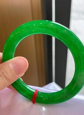 缅甸高冰种圆条满绿翡翠手镯老坑a货玻璃种帝王绿玉镯子飘花道具