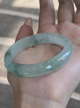 天然冰种飘花翡翠手镯通透玉手镯玻璃种缅甸正圈绿玉镯子送礼