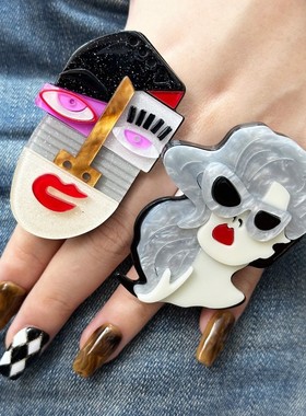 亚克力酷酷风搞怪恶趣味人脸戒指