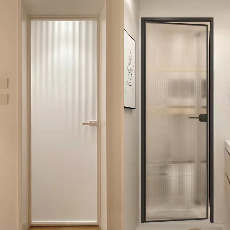 卫生间门极窄平开门超白长虹钢化玻璃油砂厕所门钛镁铝合金浴室门 - 图2