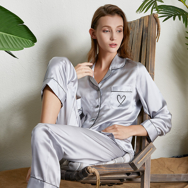 【福利秒杀】女刺绣100%桑蚕丝睡衣 珊目尔睡衣/家居服套装