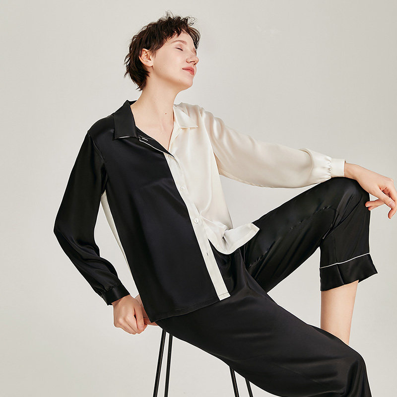 smr /珊目尔新品∣衬衫式拼接睡衣 珊目尔睡衣/家居服套装