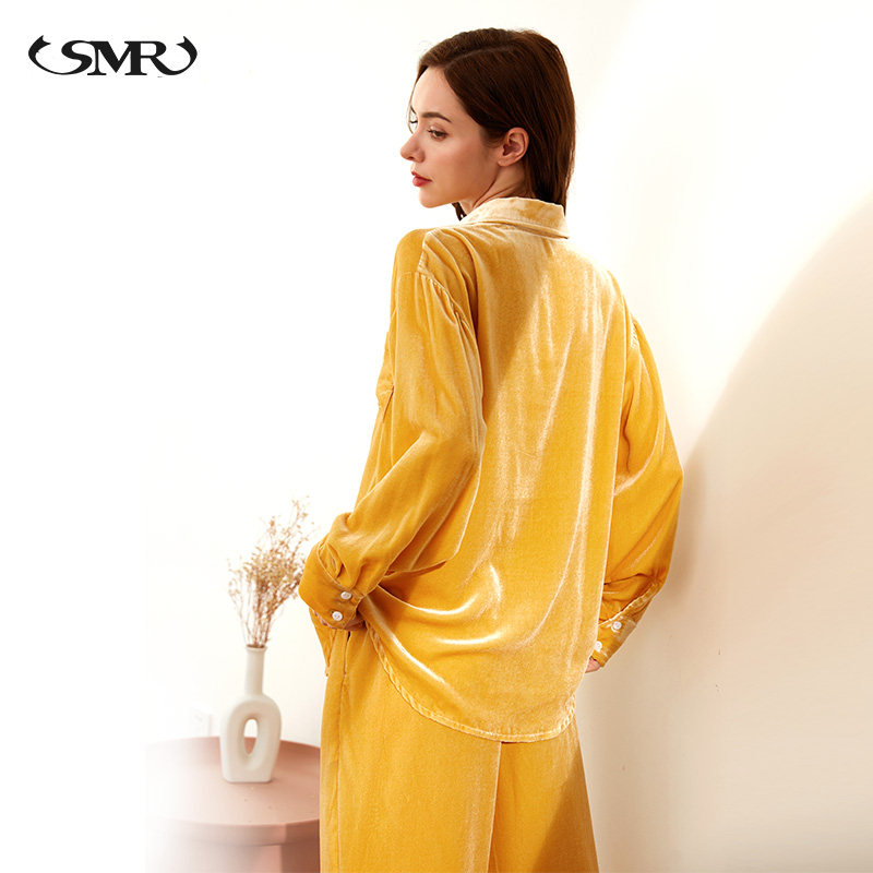 真丝春秋长袖金丝绒可外穿丝绒睡衣 珊目尔睡衣/家居服套装