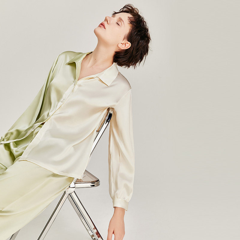 smr /珊目尔新品∣衬衫式拼接睡衣 珊目尔睡衣/家居服套装