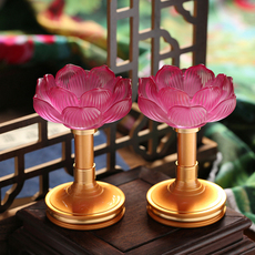 подсвечник 家用佛堂中式七彩仿琉璃酥油灯座蜡烛台莲花灯座供佛观音长明灯架