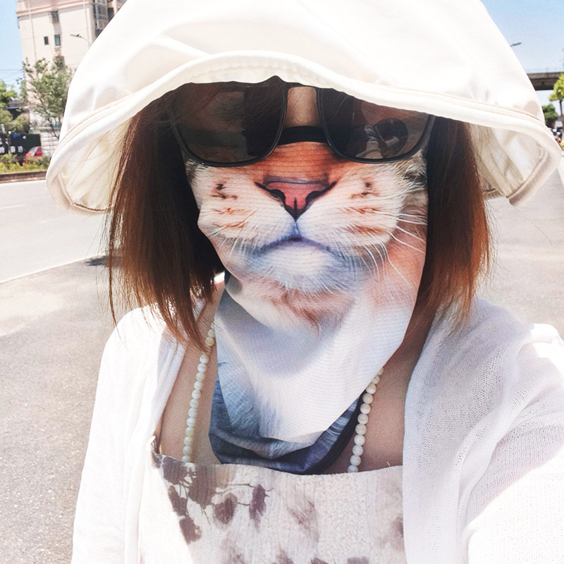 夏季冰丝防晒挂耳面罩面巾摩托车骑行半脸动物猫咪橙猫薄款头巾女