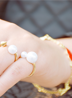 极简珍珠翅膀树叶子戒指关节情侣